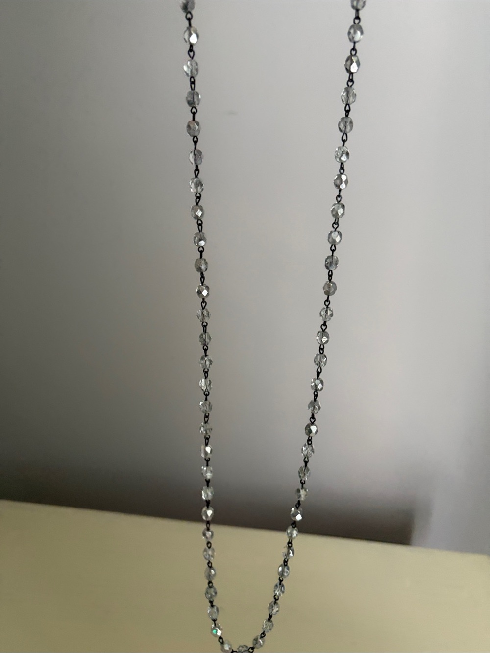 Clear Crystal Single Strand Necklace on Bronze-tone Link Chain